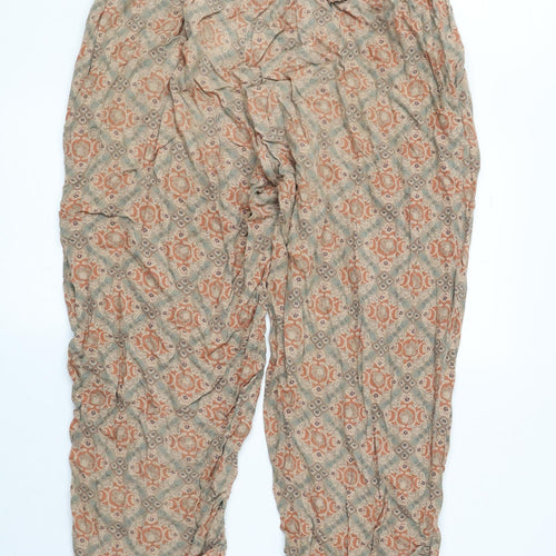 TU Womens Orange Geometric Viscose Cropped Trousers Size 10 L20 in Regular Tie
