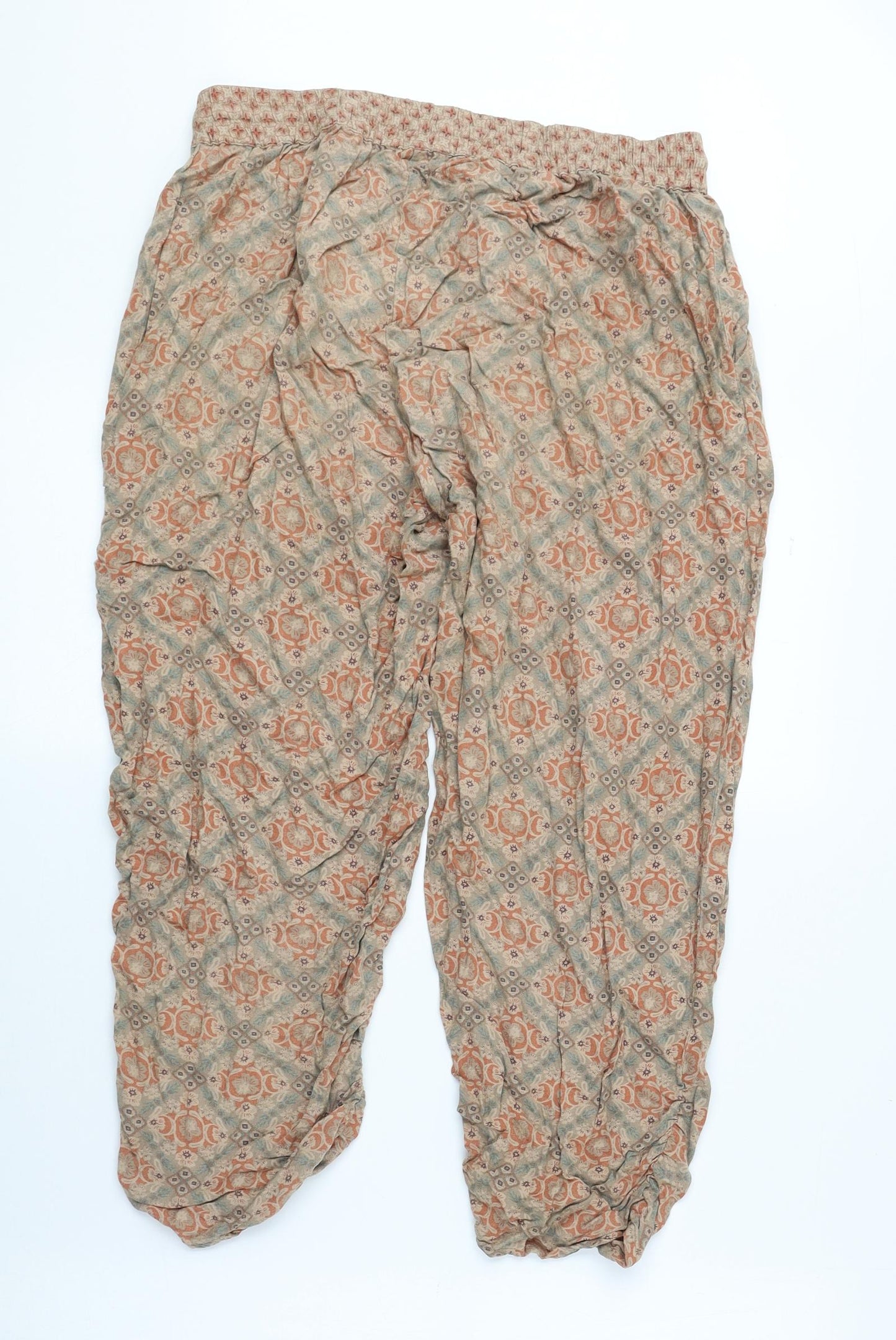 TU Womens Orange Geometric Viscose Cropped Trousers Size 10 L20 in Regular Tie