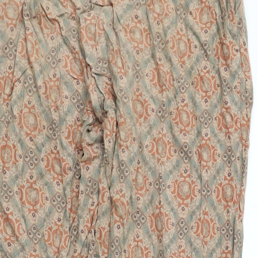 TU Womens Orange Geometric Viscose Cropped Trousers Size 10 L20 in Regular Tie