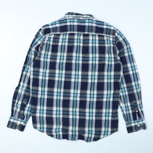 Just A Cheap Shirt Mens Blue Plaid Cotton Button-Up Size L Collared Button