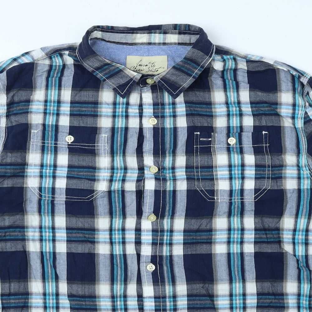 Just A Cheap Shirt Mens Blue Plaid Cotton Button-Up Size L Collared Button