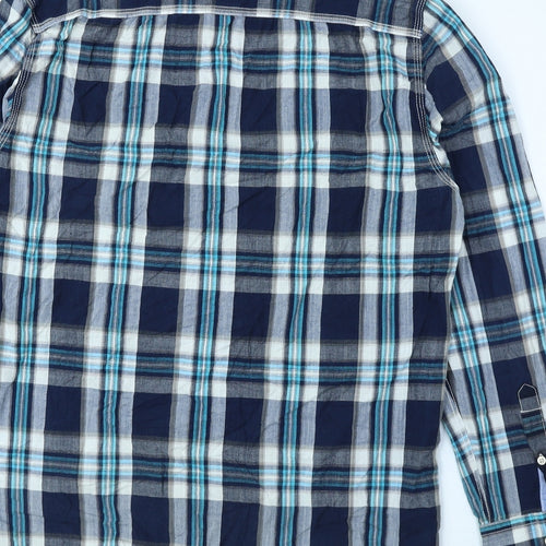 Just A Cheap Shirt Mens Blue Plaid Cotton Button-Up Size L Collared Button