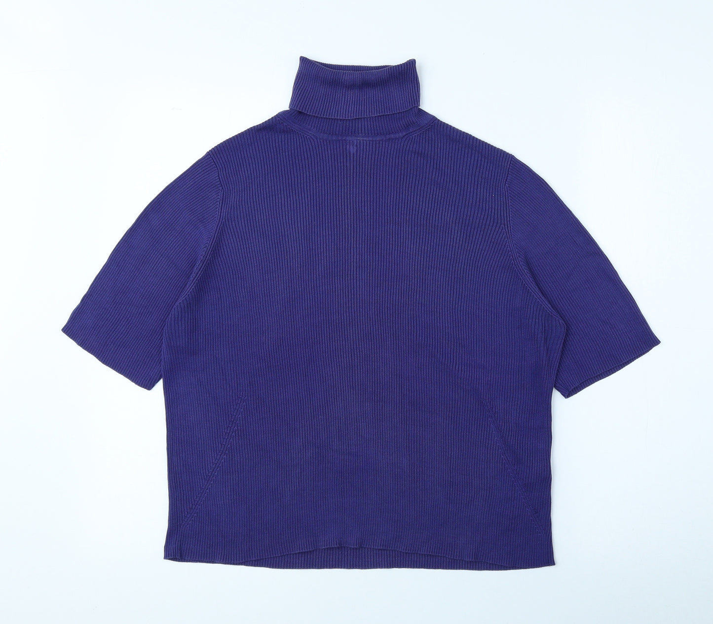 Marks and Spencer Womens Purple Roll Neck Silk Pullover Jumper Size 22 - Ribbed