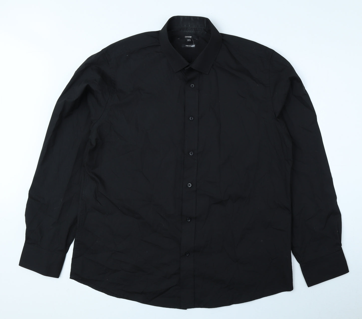 George Mens Black Polyester Dress Shirt Size 16.5 Collared Button