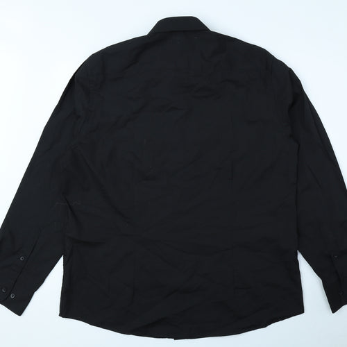 George Mens Black Polyester Dress Shirt Size 16.5 Collared Button
