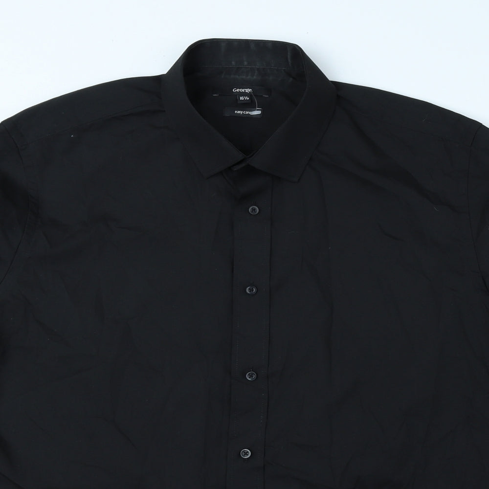 George Mens Black Polyester Dress Shirt Size 16.5 Collared Button