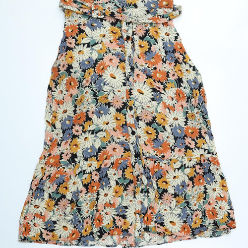 Warehouse Womens Multicoloured Floral Viscose A-Line Skirt Size 16 Button - Belted