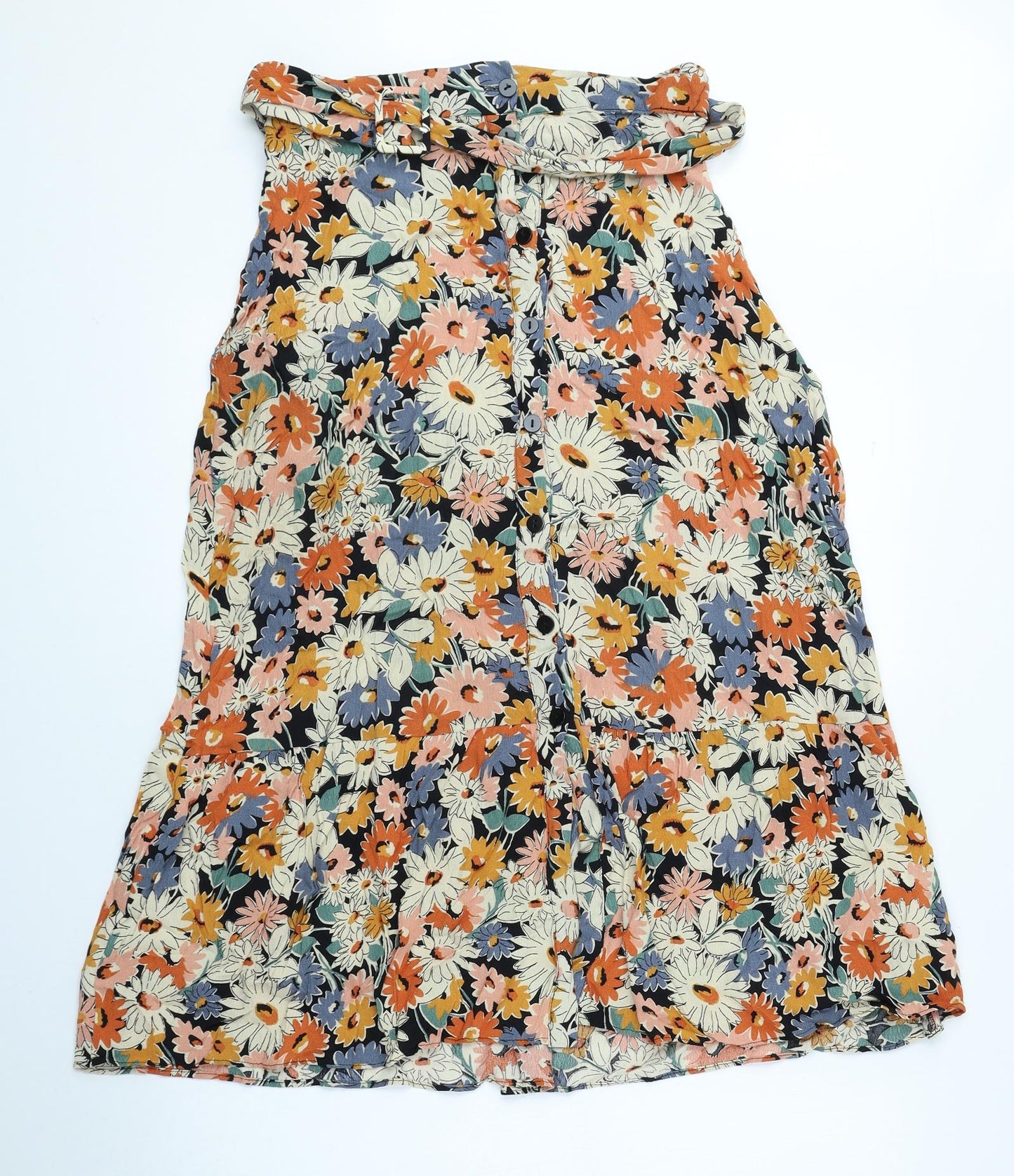Warehouse Womens Multicoloured Floral Viscose A-Line Skirt Size 16 Button - Belted