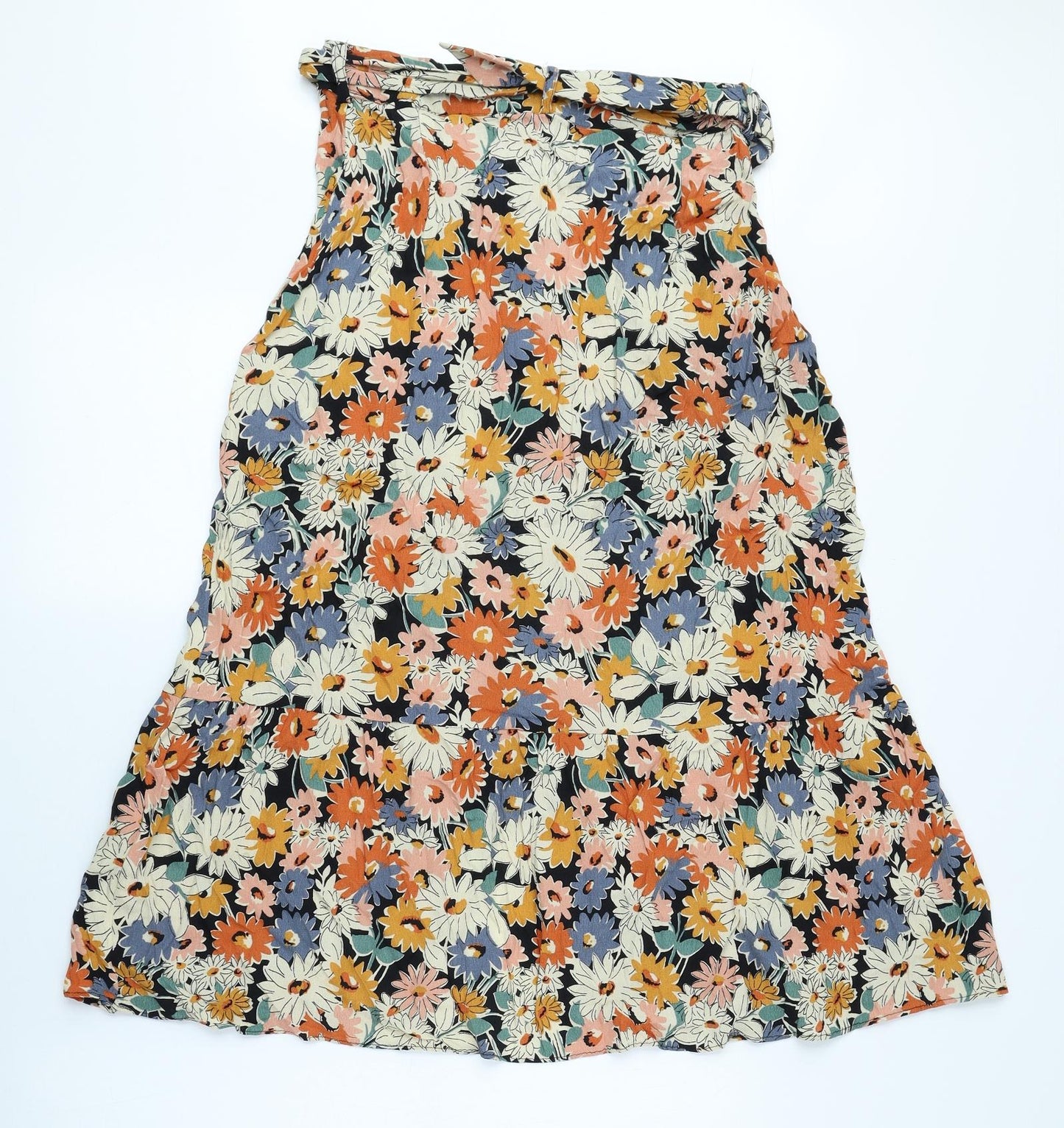 Warehouse Womens Multicoloured Floral Viscose A-Line Skirt Size 16 Button - Belted