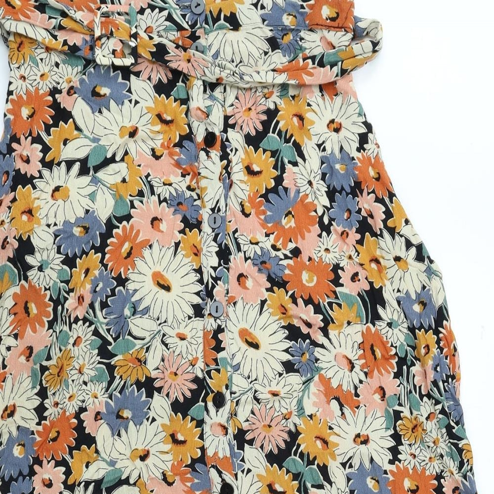 Warehouse Womens Multicoloured Floral Viscose A-Line Skirt Size 16 Button - Belted