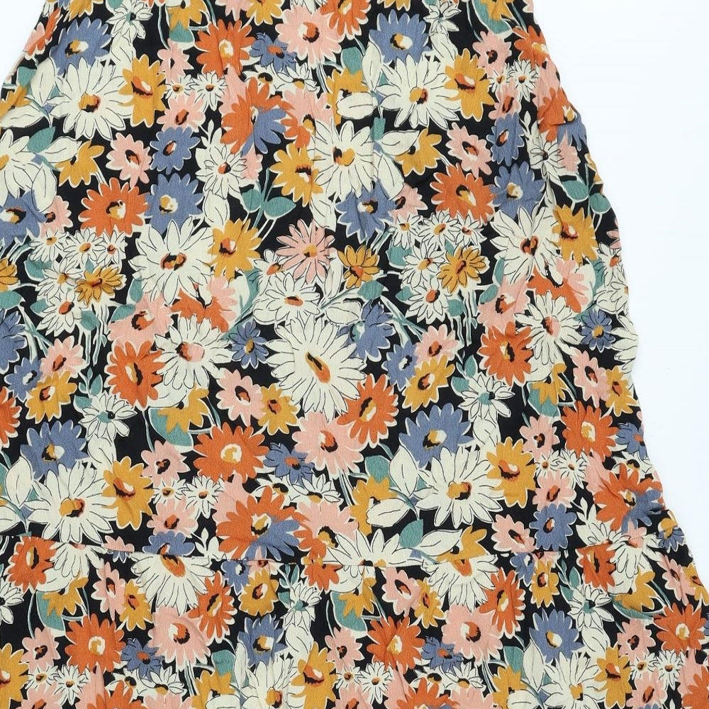 Warehouse Womens Multicoloured Floral Viscose A-Line Skirt Size 16 Button - Belted