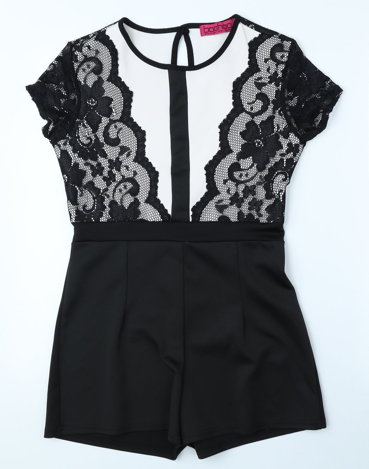Boohoo Womens Black Floral Polyester Playsuit One-Piece Size 12 Button