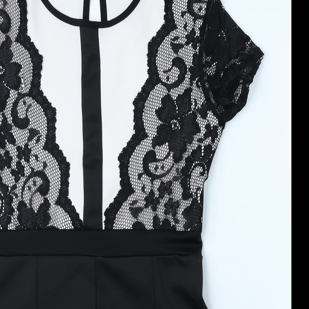 Boohoo Womens Black Floral Polyester Playsuit One-Piece Size 12 Button