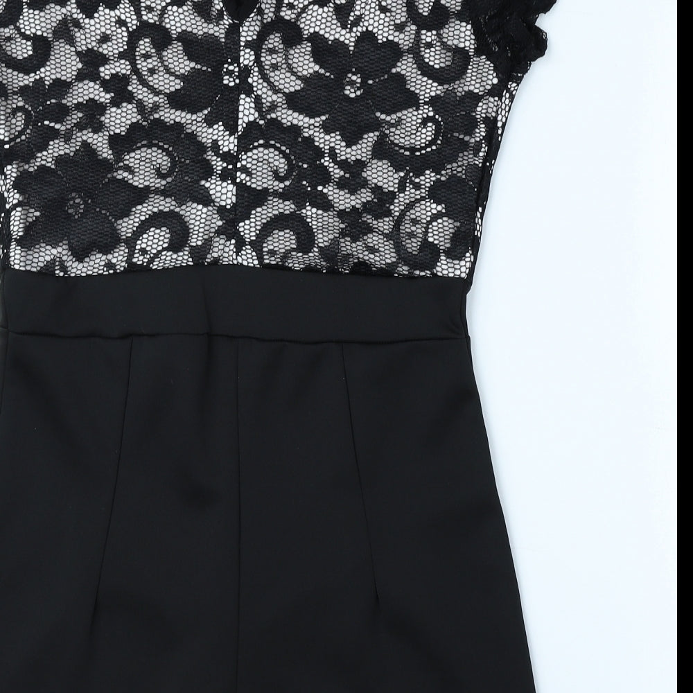 Boohoo Womens Black Floral Polyester Playsuit One-Piece Size 12 Button