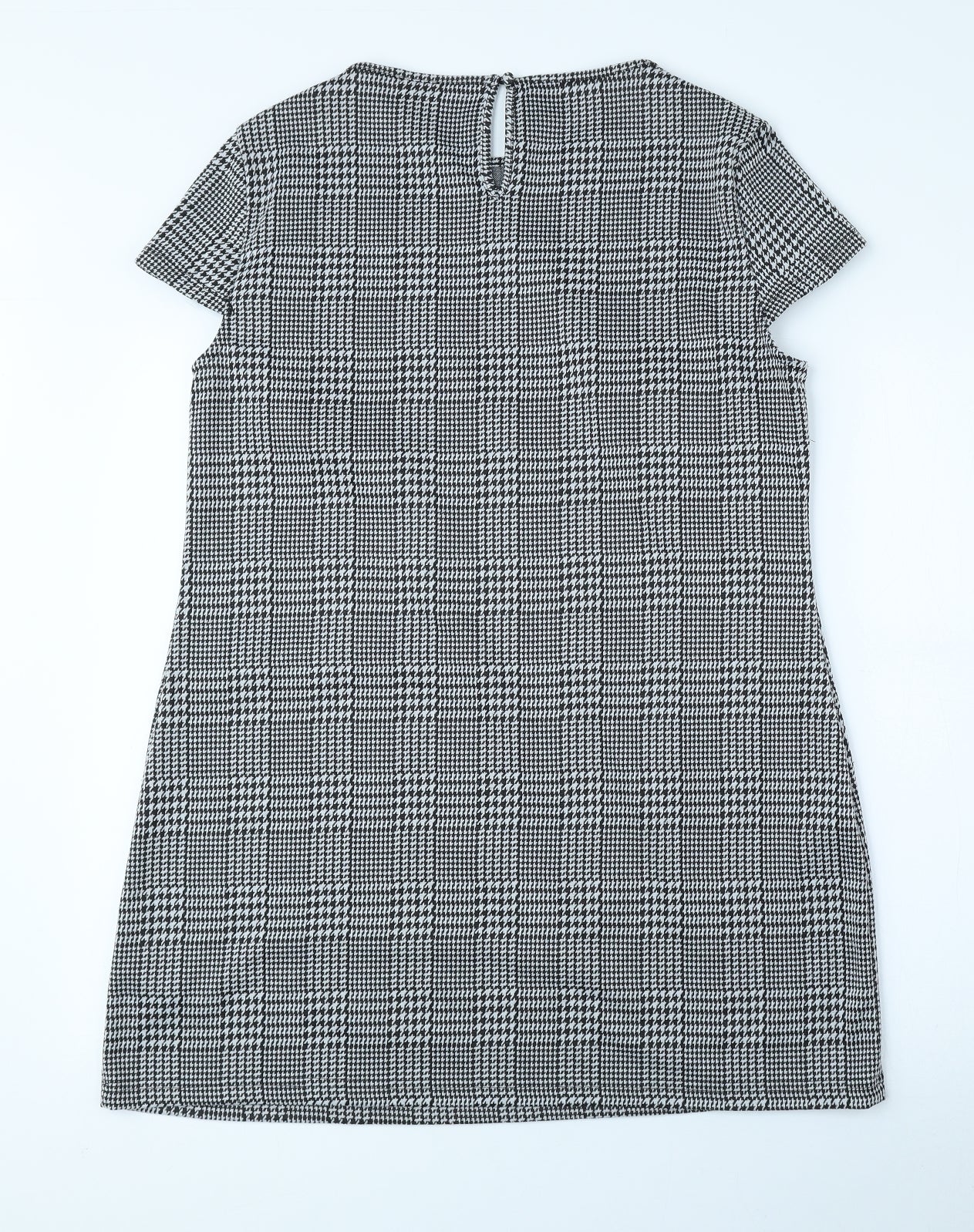 Dorothy Perkins Womens Black Plaid Polyester A-Line Size 14 Round Neck Button