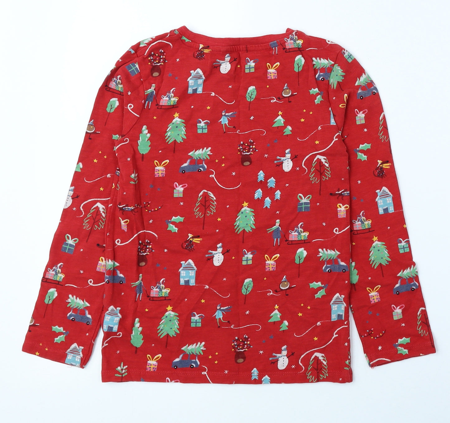 NEXT Boys Red Geometric 100% Cotton Basic T-Shirt Size 8 Years Round Neck Pullover - Christmas