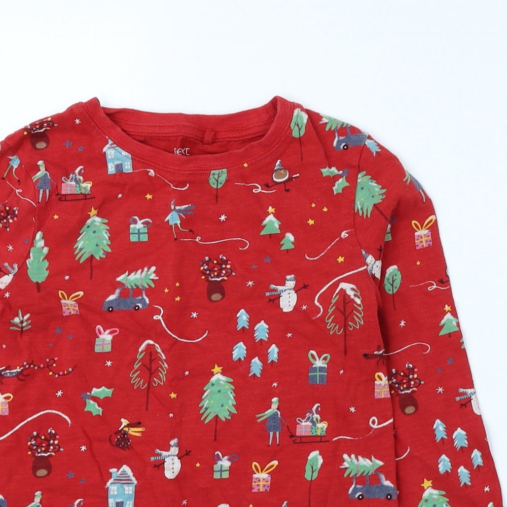 NEXT Boys Red Geometric 100% Cotton Basic T-Shirt Size 8 Years Round Neck Pullover - Christmas