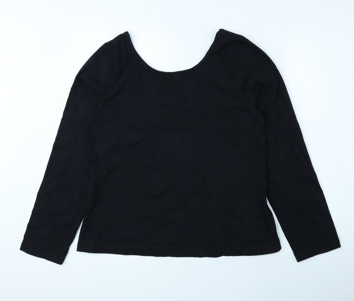 Kaleidoscope Womens Black Cotton Basic Blouse Size 16 Round Neck