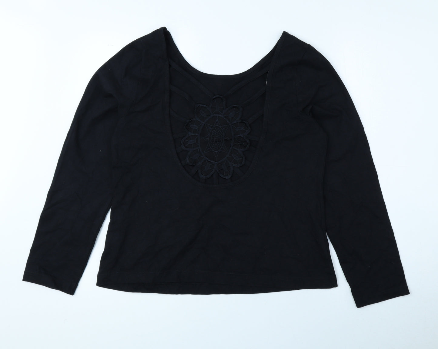 Kaleidoscope Womens Black Cotton Basic Blouse Size 16 Round Neck