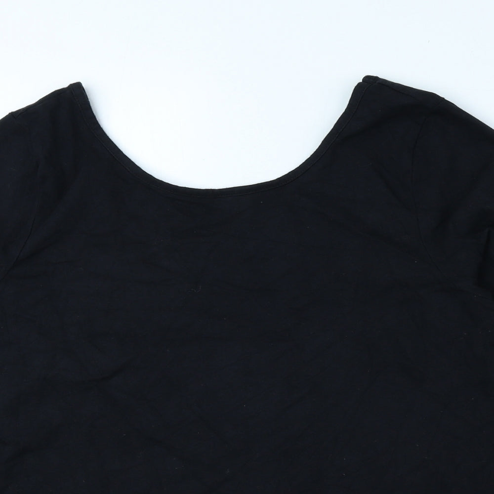 Kaleidoscope Womens Black Cotton Basic Blouse Size 16 Round Neck