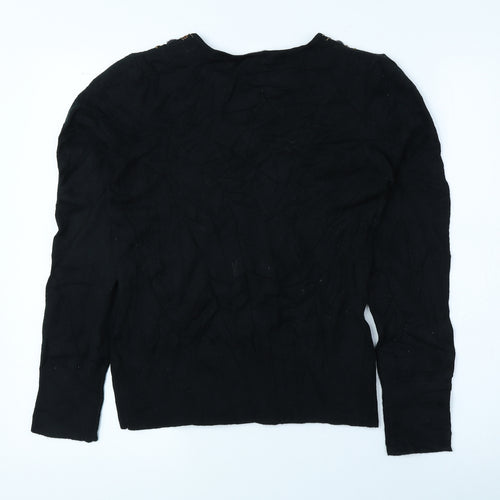 AMARANTO Womens Black V-Neck Acrylic Pullover Jumper Size 12