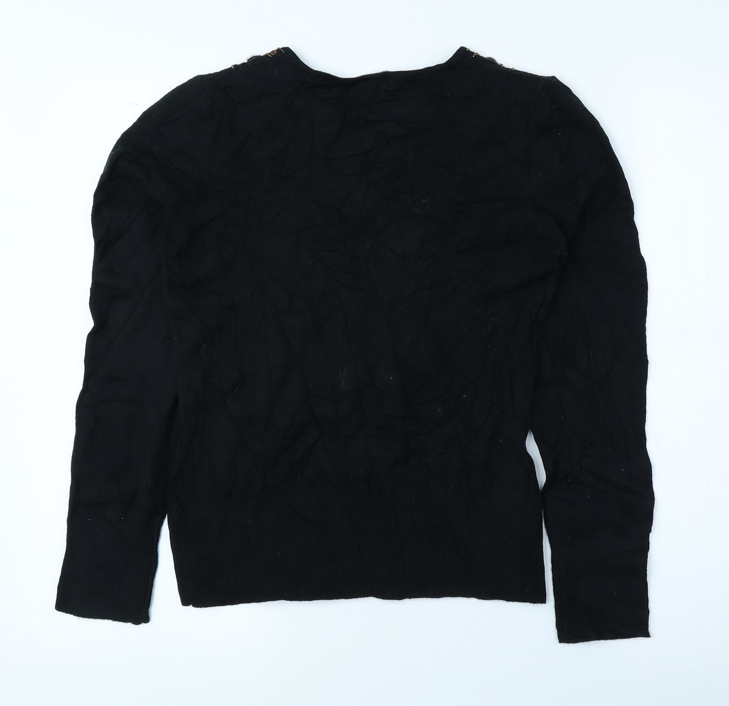 AMARANTO Womens Black V-Neck Acrylic Pullover Jumper Size 12