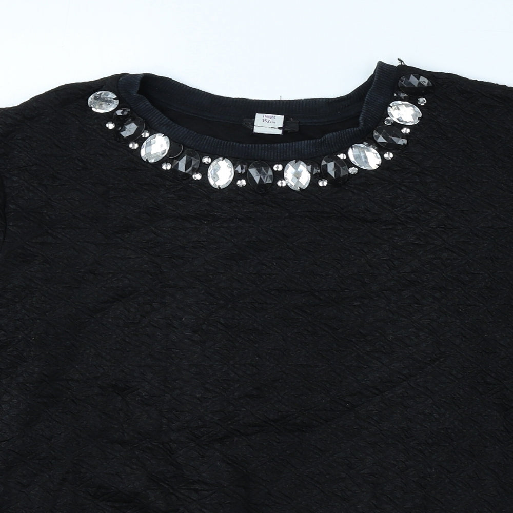 River Island Girls Black Polyester Pullover Sweatshirt Size 11-12 Years Pullover