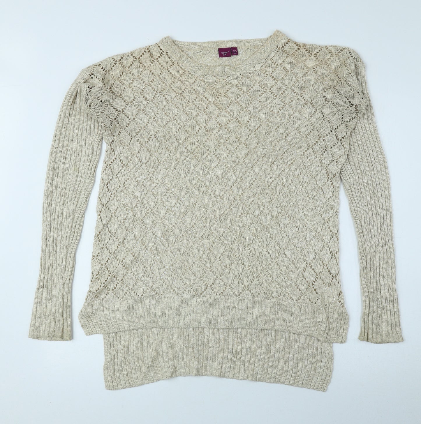 Hoxton Chic Womens Beige Round Neck Polyester Pullover Jumper Size 12