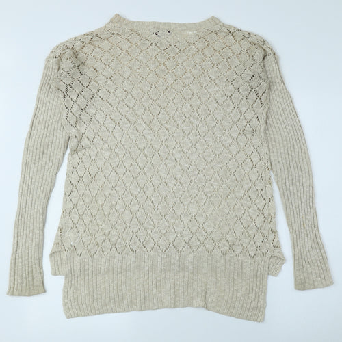 Hoxton Chic Womens Beige Round Neck Polyester Pullover Jumper Size 12