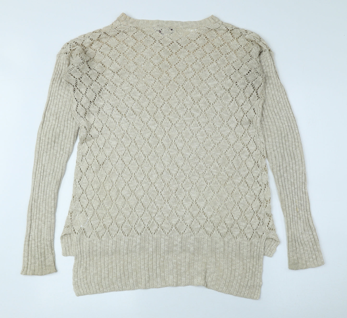 Hoxton Chic Womens Beige Round Neck Polyester Pullover Jumper Size 12
