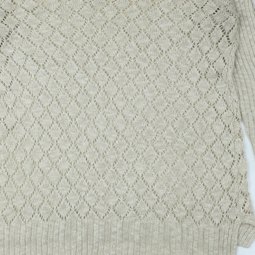 Hoxton Chic Womens Beige Round Neck Polyester Pullover Jumper Size 12