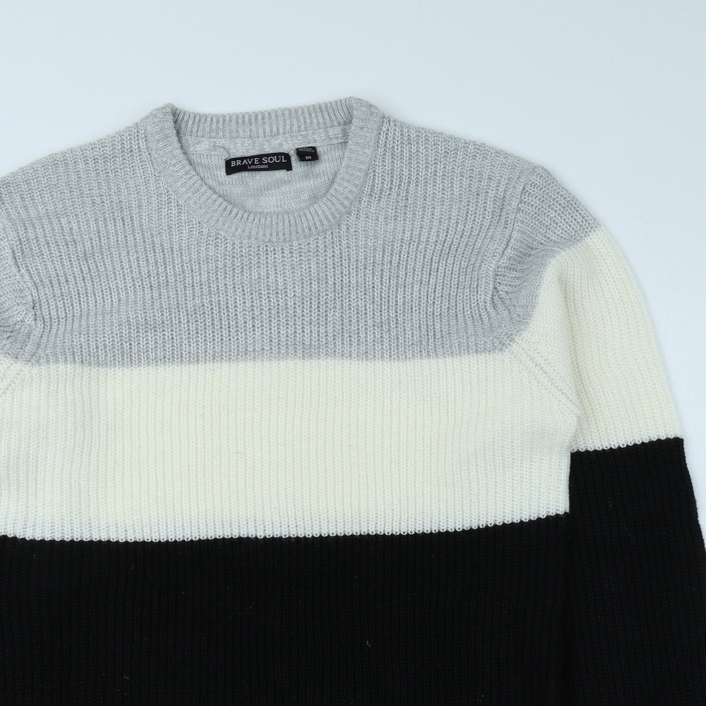 Brave Soul Mens Multicoloured Round Neck Acrylic Pullover Jumper Size M