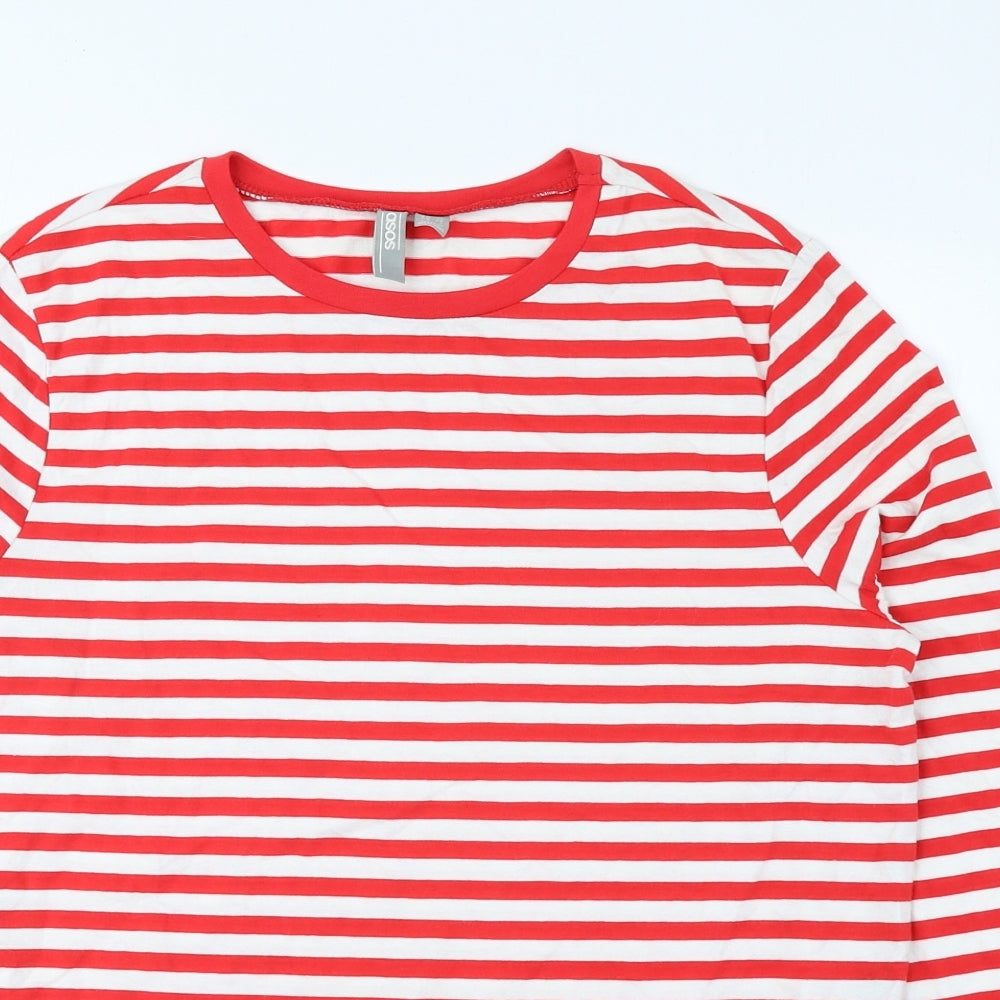 ASOS Womens Red Round Neck Striped Cotton Pullover Jumper Size 10