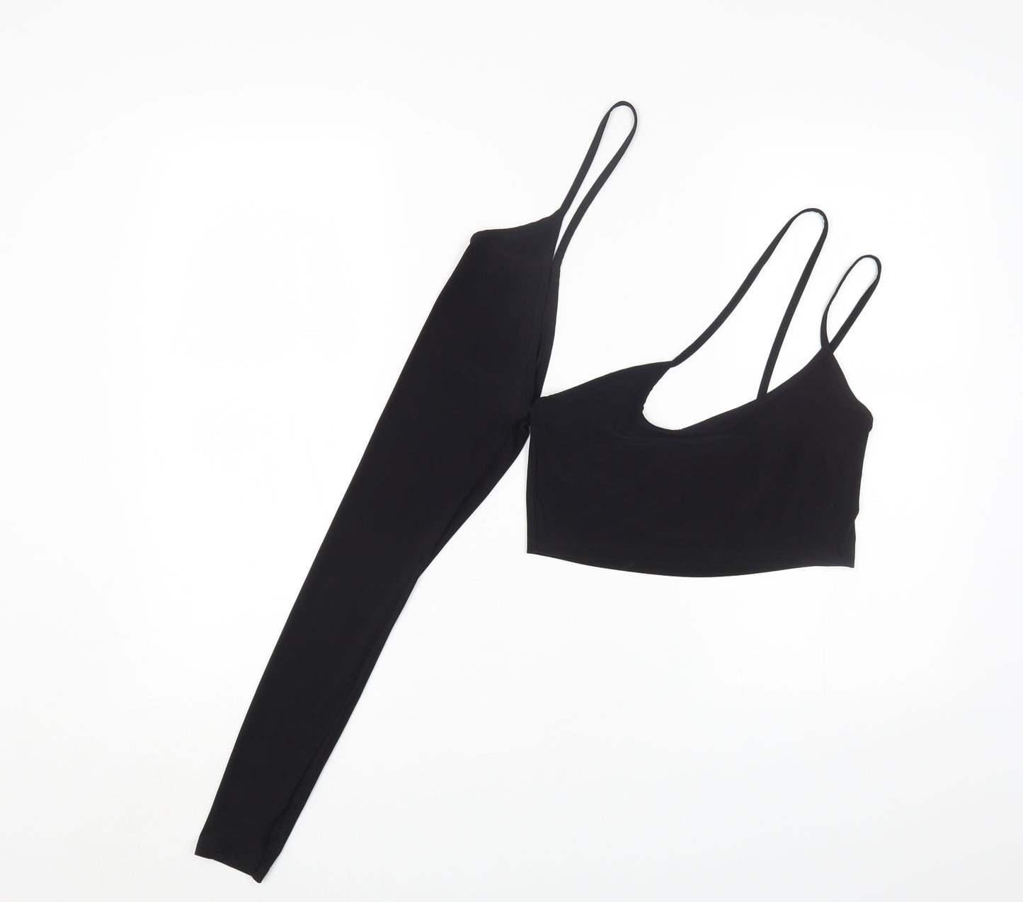 PRETTYLITTLETHING Womens Black Polyester Cropped T-Shirt Size 10 One Shoulder - Cut Out