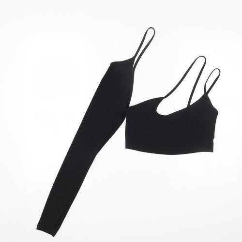 PRETTYLITTLETHING Womens Black Polyester Cropped T-Shirt Size 10 One Shoulder - Cut Out