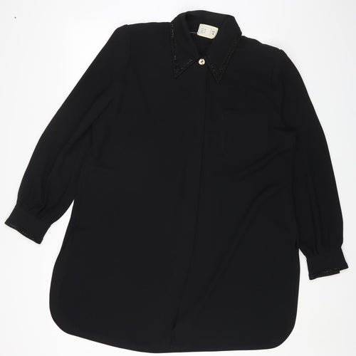 Frank Usher Womens Black Polyester Basic Button-Up Size 18 Collared