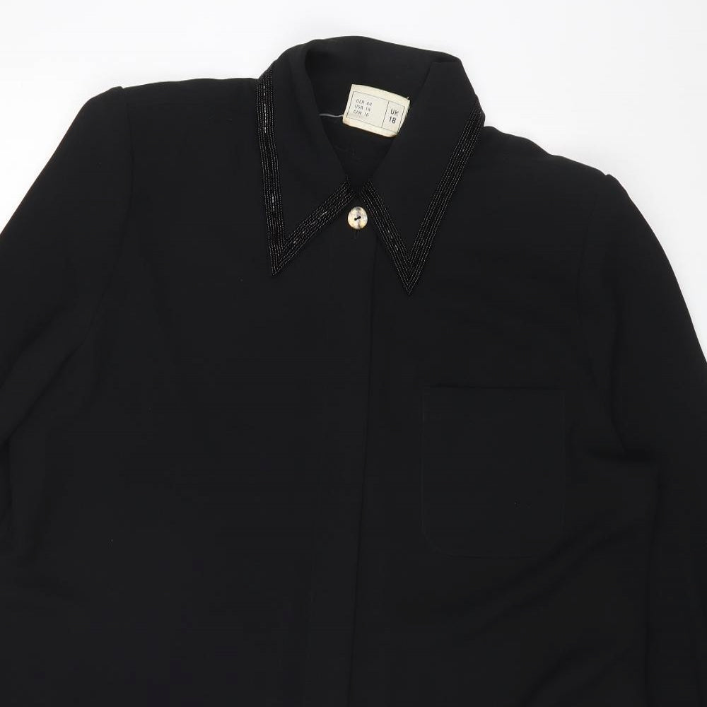 Frank Usher Womens Black Polyester Basic Button-Up Size 18 Collared