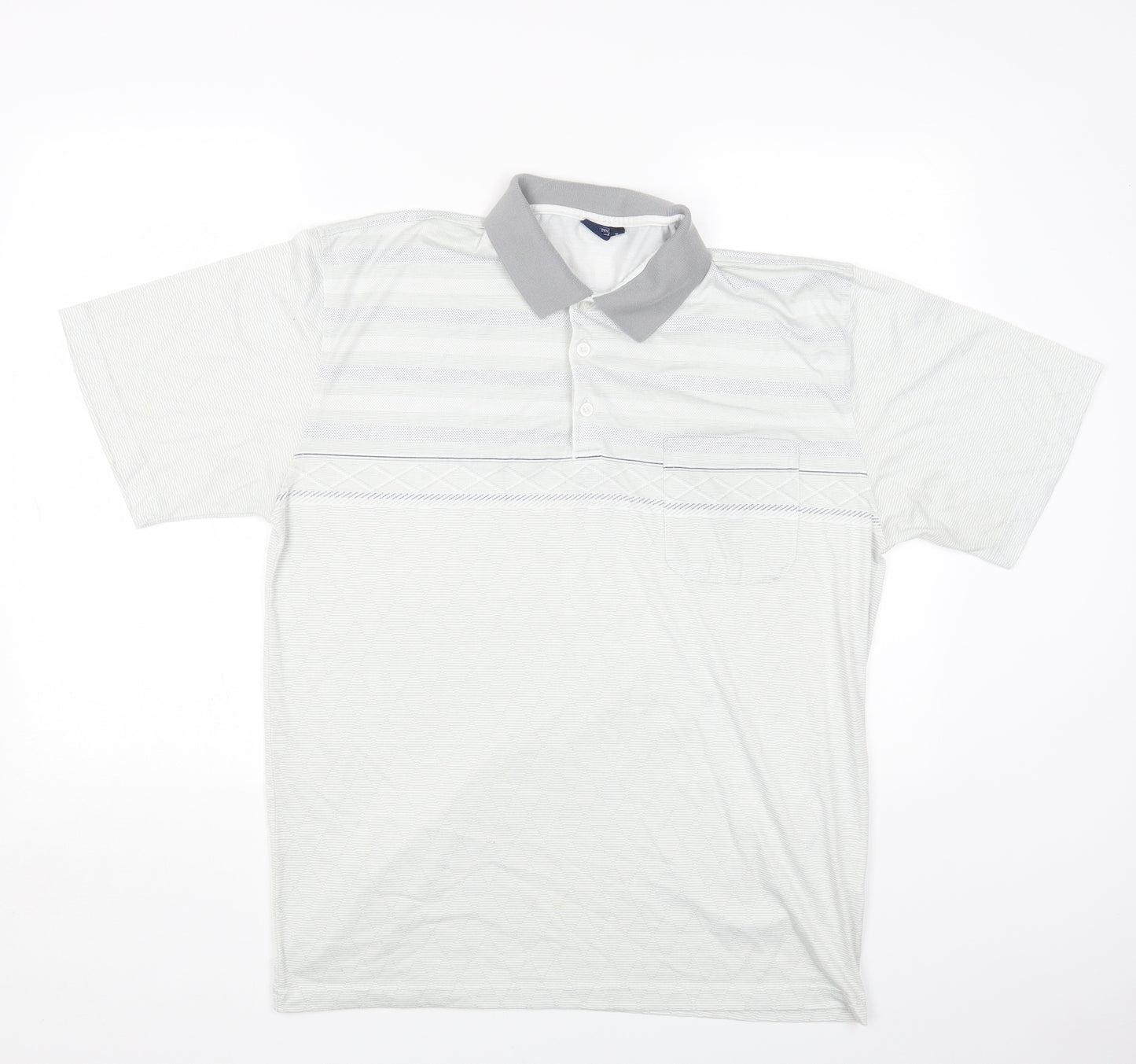 High Street Mens Grey Striped Cotton Polo Size L Collared Button