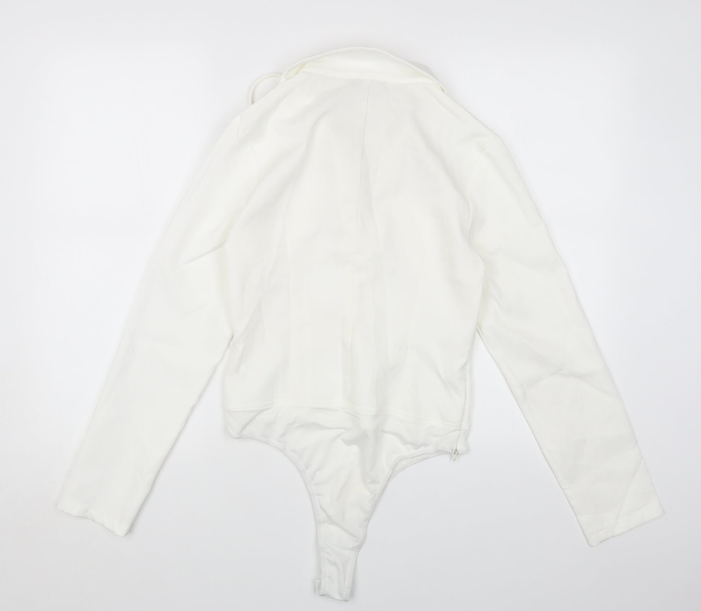 PRETTYLITTLETHING Womens White Polyester Bodysuit One-Piece Size 10 Snap