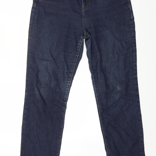 Wallis Womens Blue Cotton Straight Jeans Size 14 L28 in Regular Zip