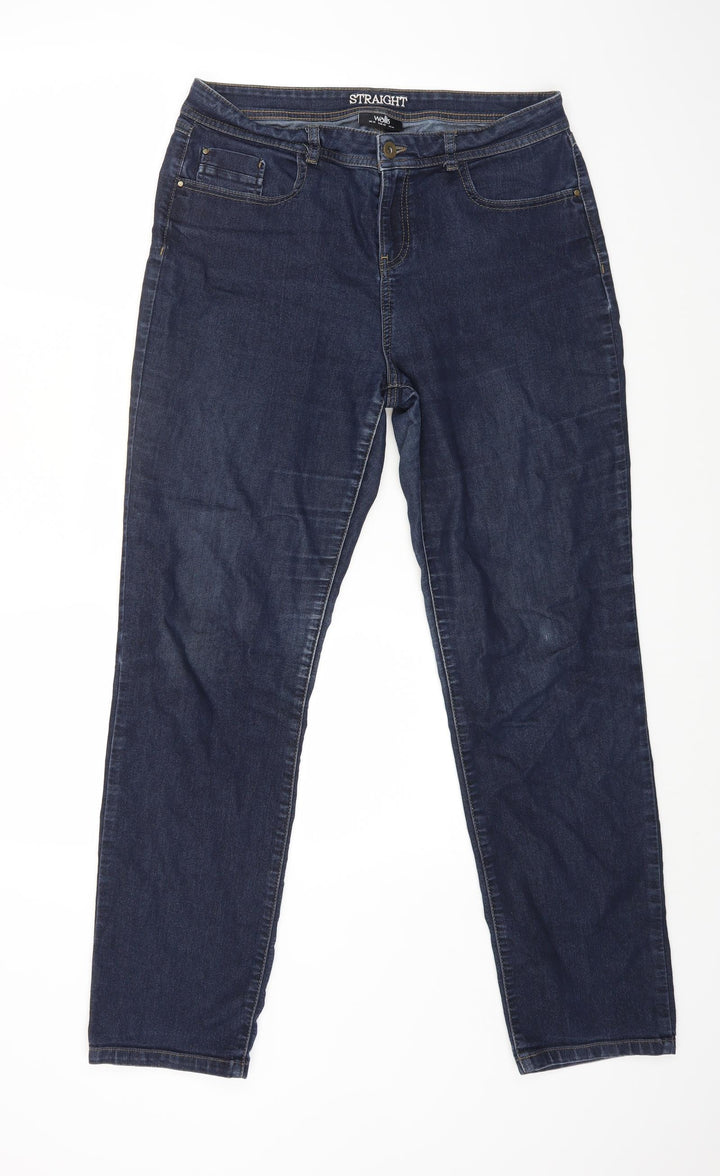 Wallis Womens Blue Cotton Straight Jeans Size 14 L28 in Regular Zip
