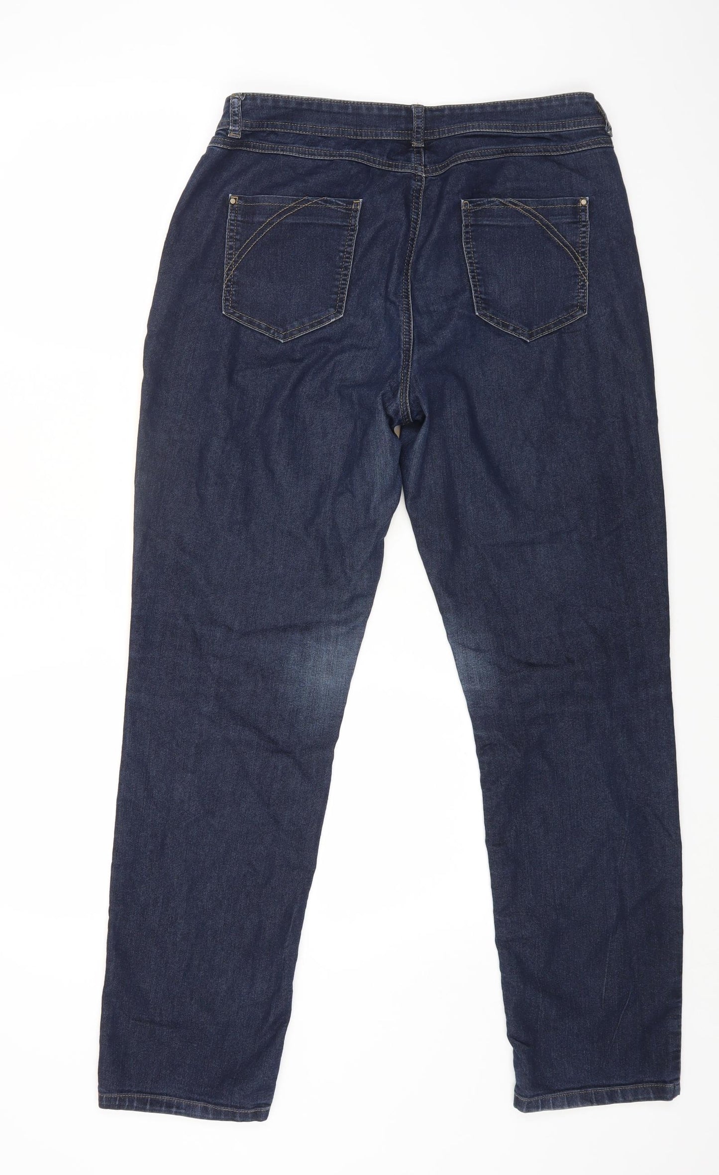 Wallis Womens Blue Cotton Straight Jeans Size 14 L28 in Regular Zip