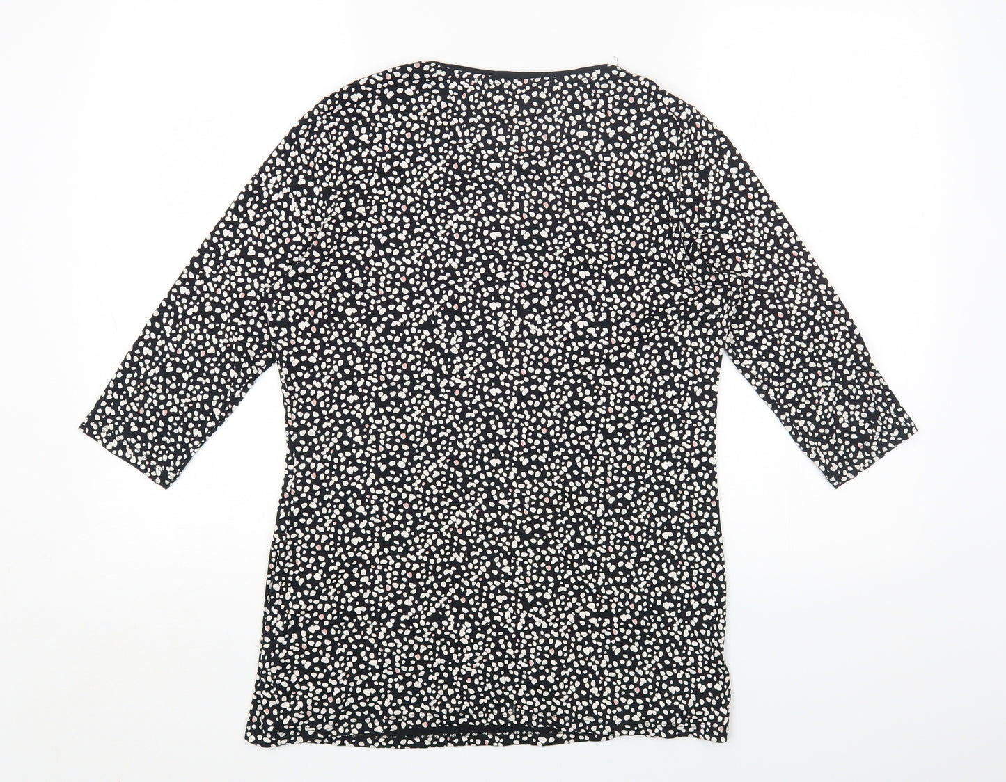 Marks and Spencer Womens Black Geometric Cotton Basic T-Shirt Size 12 Round Neck