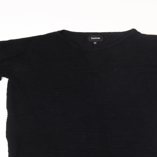 Firetrap Womens Black Round Neck Cotton Henley Jumper Size 12