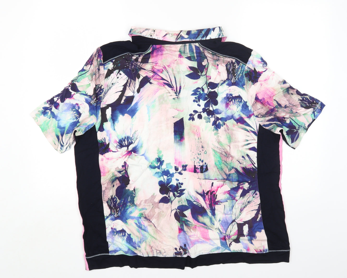 LUCIA Womens Multicoloured Geometric Viscose Basic T-Shirt Size 24 Collared