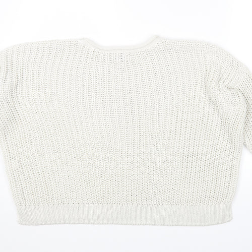 River Island Womens White Round Neck Acrylic Pullover Jumper Size M