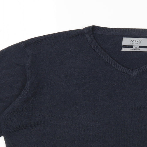 Marks and Spencer Mens Blue V-Neck Acrylic Pullover Jumper Size M