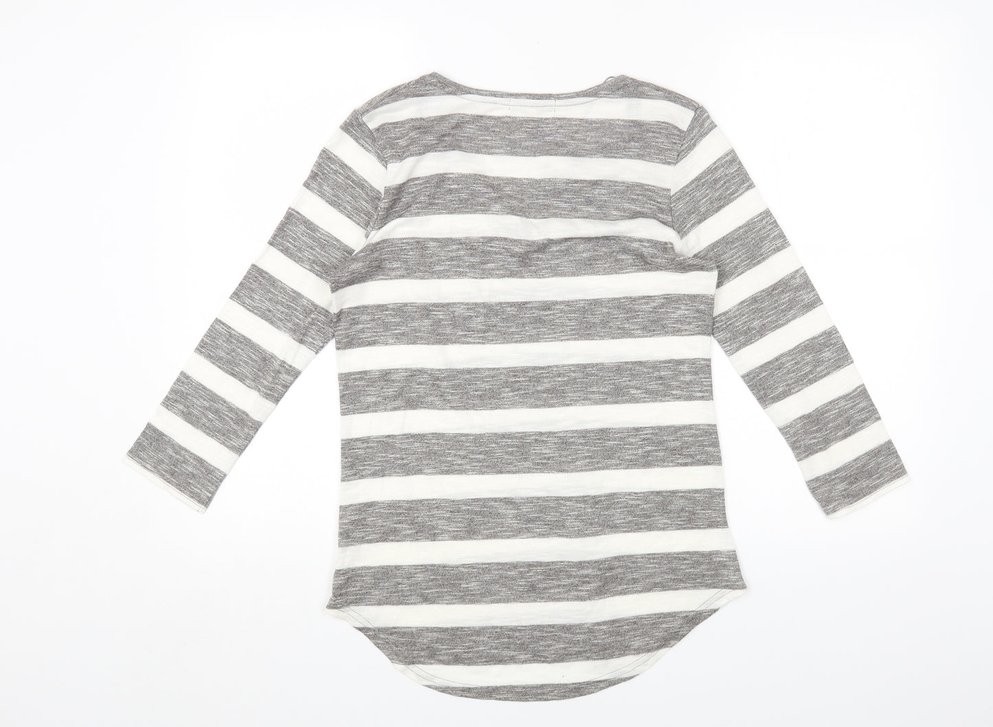 Papaya Womens Grey Striped Viscose Basic T-Shirt Size 10 V-Neck