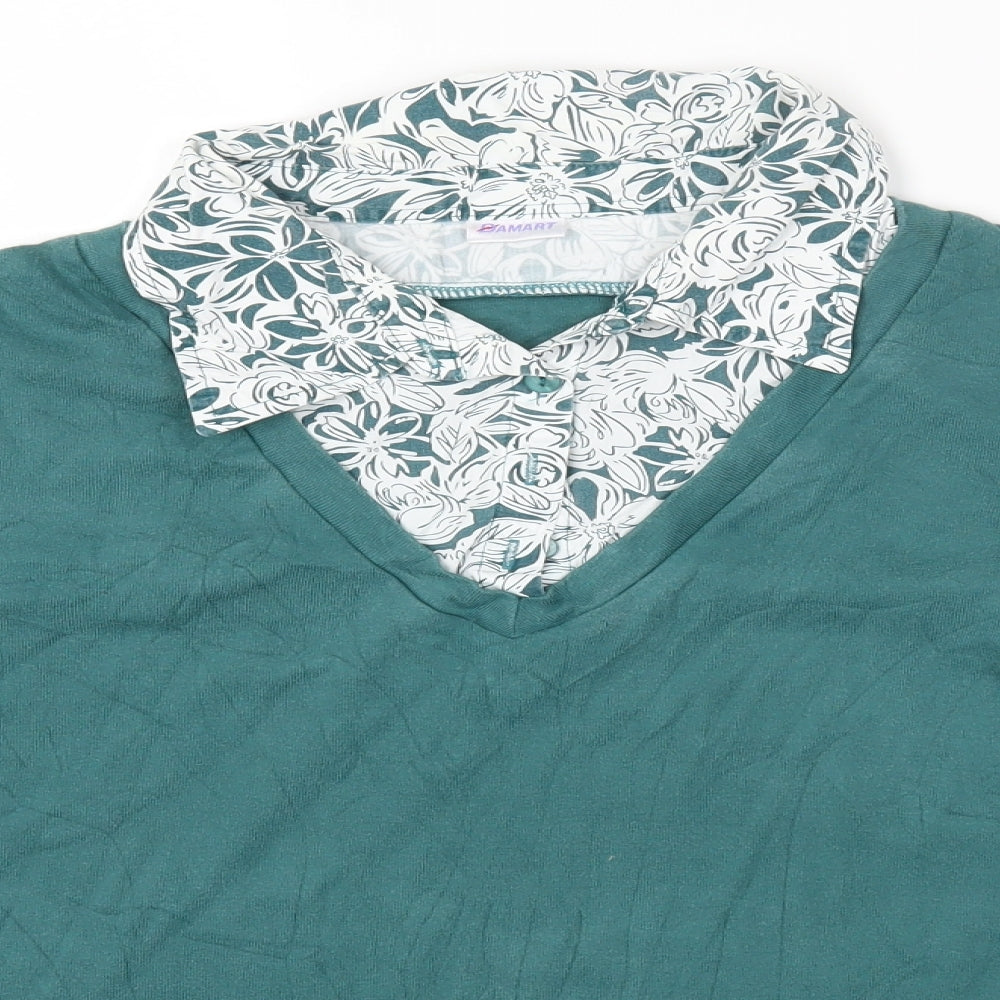 Damart Womens Green Cotton Basic T-Shirt Size 18 Collared
