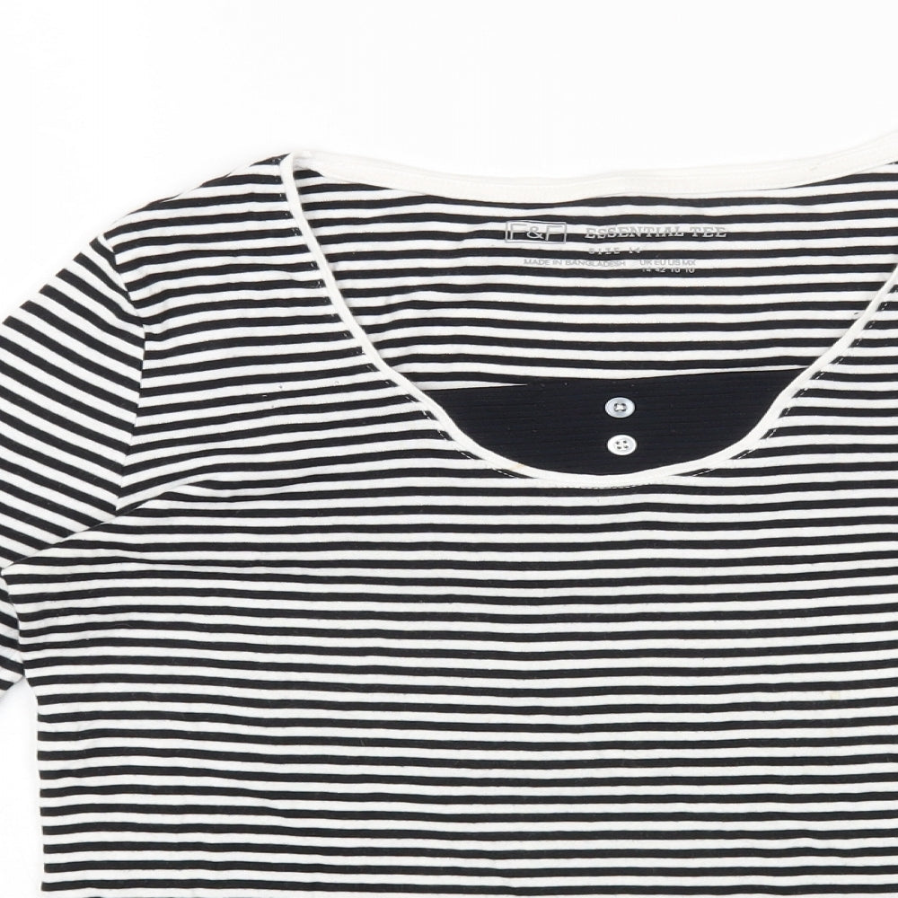 F&F Womens Multicoloured Striped Cotton Basic T-Shirt Size 14 Round Neck
